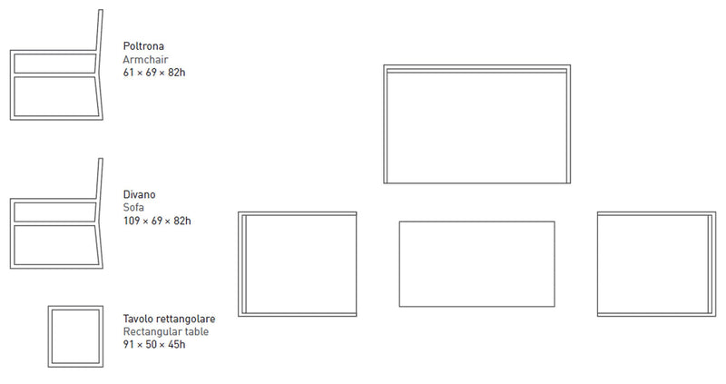 Set da Giardino Divano 2 Poltrone e Tavolino in Alluminio Ranieri Quick