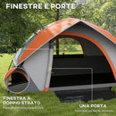 Tenda da Campeggio per 2 Persone Impermeabile 210x150x110 cm Pavimento Esteso Grigio e Arancione   