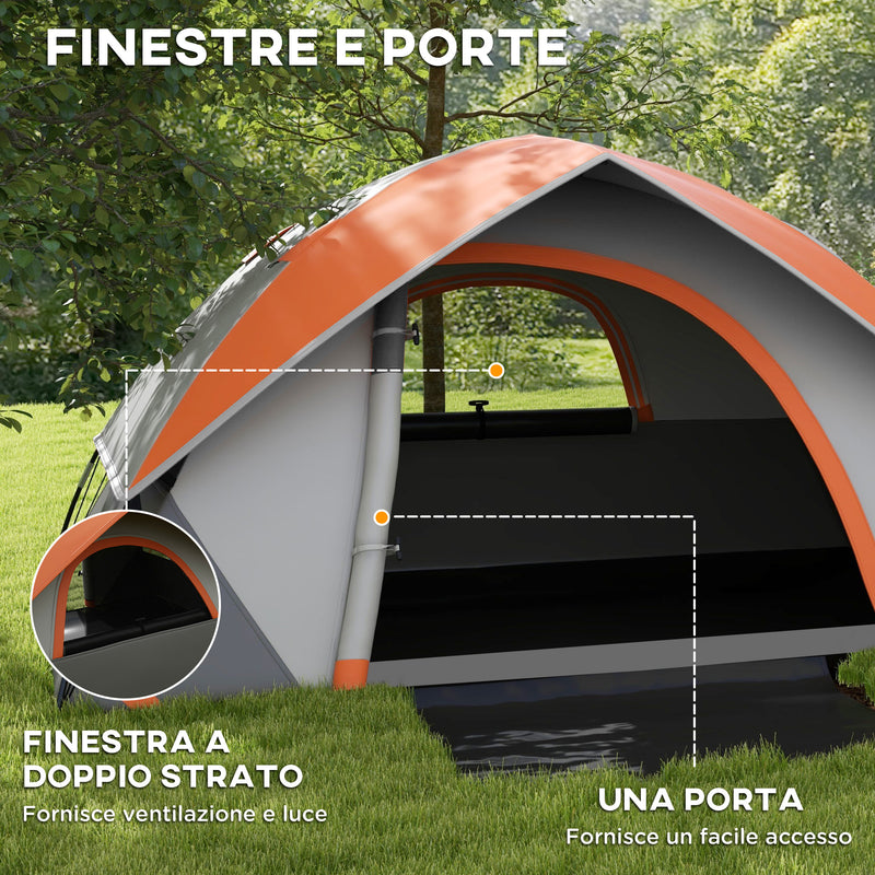 Tenda da Campeggio per 2 Persone Impermeabile 210x150x110 cm Pavimento Esteso Grigio e Arancione   