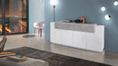 Credenza 4 Ante Battenti + 1 Anta a Ribalta 200x45x85,5 cm Coro Bianco Lucido e Cemento