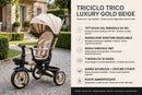 Passeggino Triciclo per Bambini 1-3 Anni Trico Luxury Gold 7 Modalità di Guida Beige