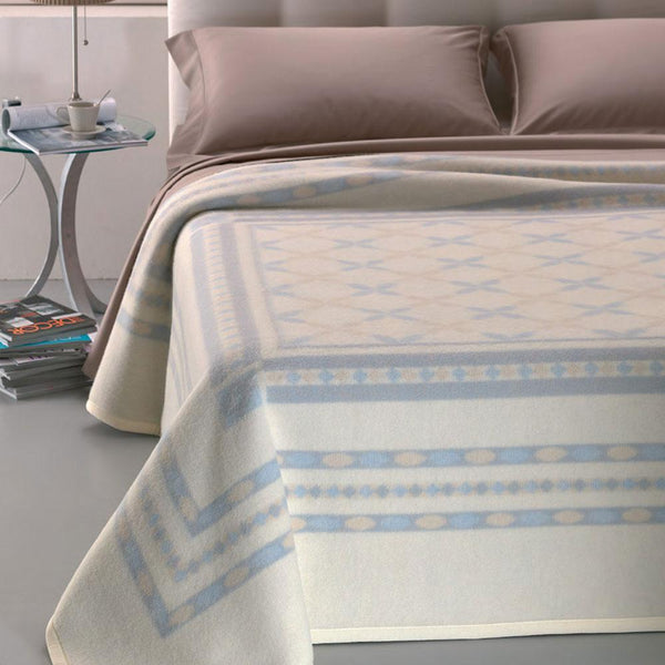 Coperta Pura Lana Matrimoniale Maxi 450gr Cober Taormina Panna/Azzurro acquista