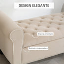 Panca Contenitore Fondoletto  126x48,5x57 cm con Braccioli Alti in Tessuto Effetto Velluto Beige  
