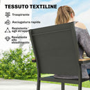 Set 2 Sedie Giardino Impilabili 56x55x85 cm con Seduta e Schienale Imbottiti in Alluminio e Texteline Grigio Scuro      