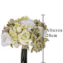 Set 2 Bouquet Artificiali Composto da 11 Fiori di Rose e Ortensie Altezza 20 cm Bianco