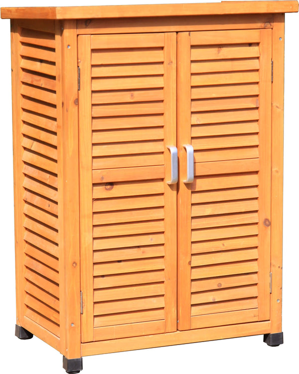 acquista Armadio Porta Attrezzi da Giardino 1 Ripiano 2 Ante 69x43x96 cm in Legno Taini