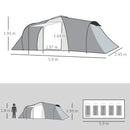 Tenda da Campeggio 4-6 Persone con 2 Camere Impermeabile con Baldacchino 590x245x193 cm  Grigio