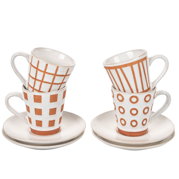 Set 4 Tazzine da Caffè con Piattino Ø6,5x6 cm in Gres VdE Tivoli 1996 Geometry prezzo