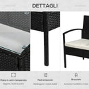 Set Salotto da Giardino in Rattan Sintetico Tavolino 2 Poltrone e Divano con Cuscini Nero 