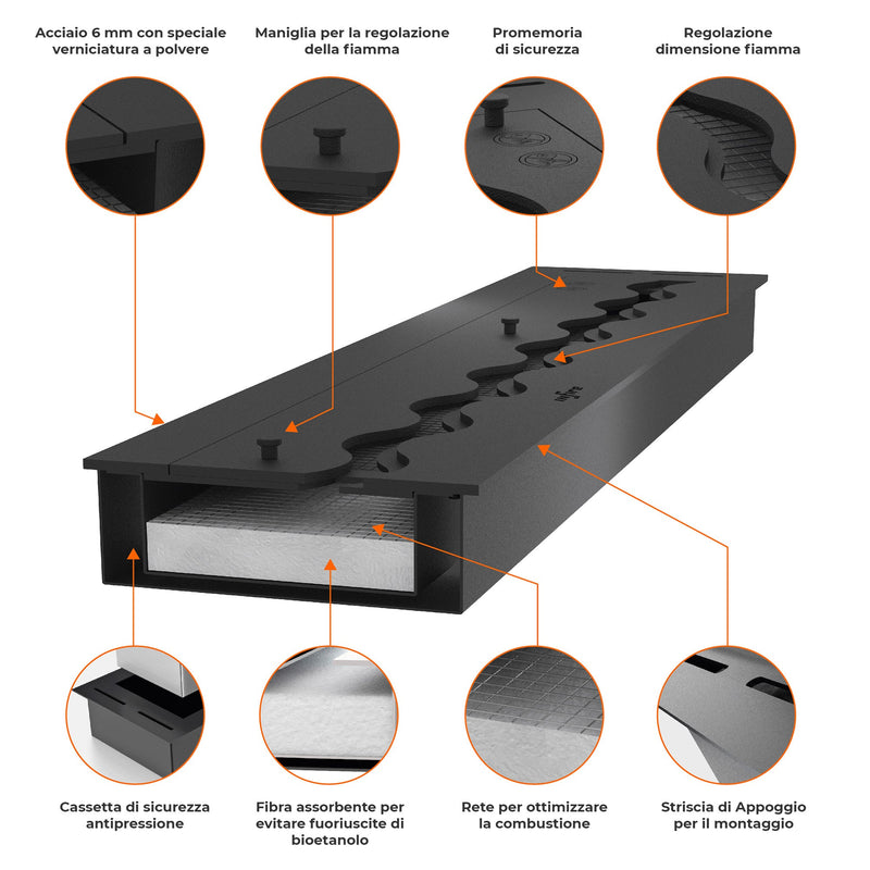 Camino a Bioetanolo da Incasso 104,4x59,4x30 cm Inside 1000 Slim Nero con Vetro