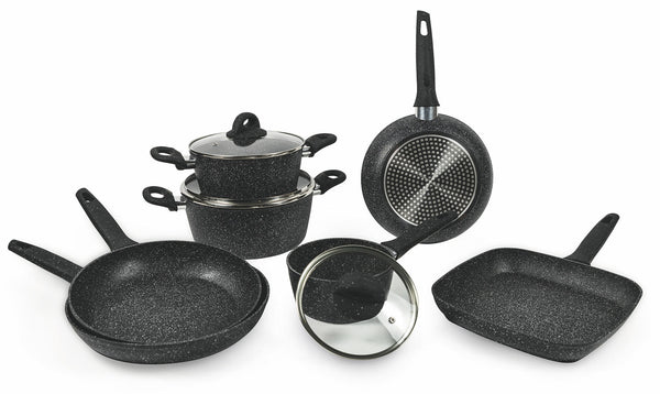 Batteria di Pentole 10 Pezzi in Alluminio Antiaderente Induzione Effetto Pietra Villa du0026#39;Este Home Tivoli Galaxy sconto