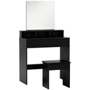 Tavolo da Trucco con Specchio 75x38x135 cm con 3 Ripiani 2 Cassetti e Sgabello in Legno e Vetro Nero      