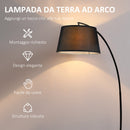 Lampada da Terra ad Arco in Metallo con Paralume in Tessuto   Nera