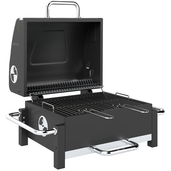 acquista Barbecue a Carbonella BBQ Portatile con Termometro e Raccogli Cenere in Metallo e Acciaio Nero