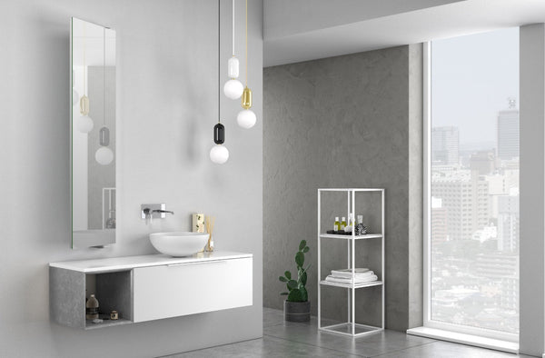 Mobile Bagno Sospeso 135 cm Lavabo e Specchio TFT Mactan Sinistra Bianco Opaco e Grigio prezzo