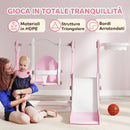 Scivolo per Bambini 4 in 1 con Altalena Scaletta da Arrampicata e Cestino da Basket in PP e PE Rosa      