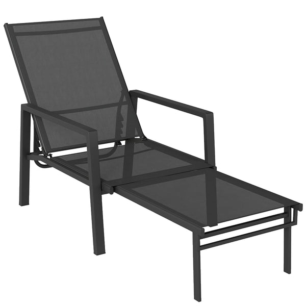 acquista Sdraio Reclinabile 5 Posizioni 63x185x55 cm con Poggiapiedi Retrattile in Acciaio e Textilene Nero