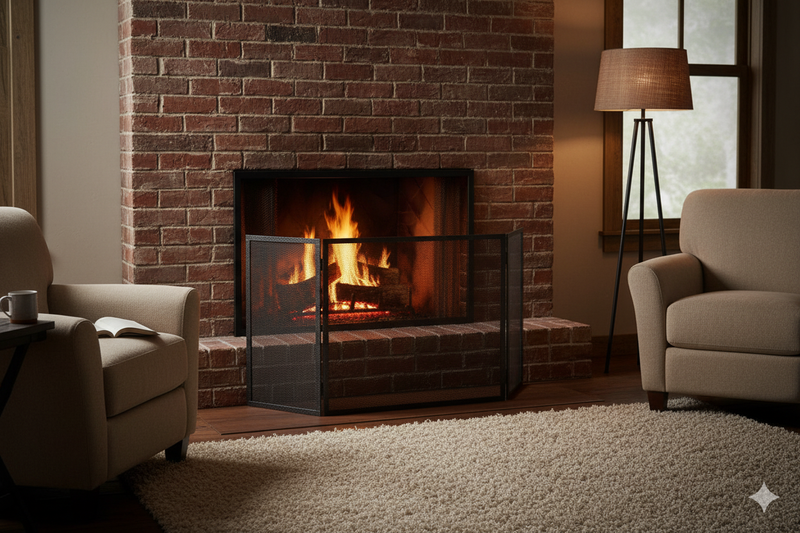 Parascintille per Camino in Ferro Verniciato 20+60+20 H50 Grigio Martellato