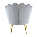 Poltrona Imbottita Schienale a Conchiglia in Velluto Piedi Oro Grigio