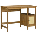 Scrivania da Ufficio 110x48x76 cm in Legno e Rattan Noce