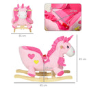 Unicorno a Dondolo Cavalcabile Peluche con 32 Canzoni 65x35x45 cm con Cintura di Sicurezza Rosa