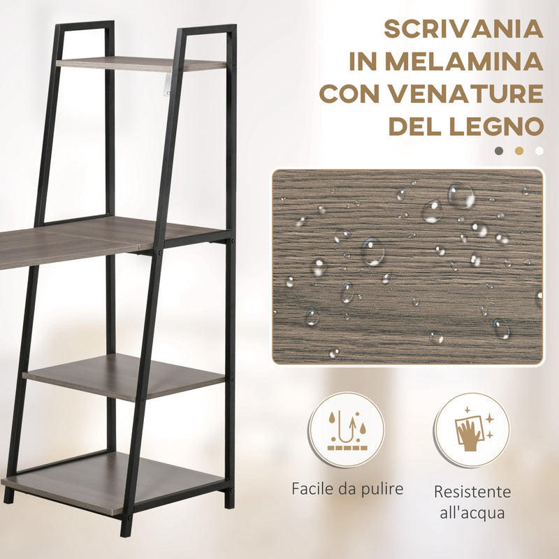 Scrivania Salvaspazio Pieghevole con Libreria 4 Livelli 106x48x128 cm in Legno e Metallo Grigio e Nero 