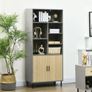 Credenza 6 Ripiani 2 Ante 76x40x179 cm in Truciolato Grigio e Rovere