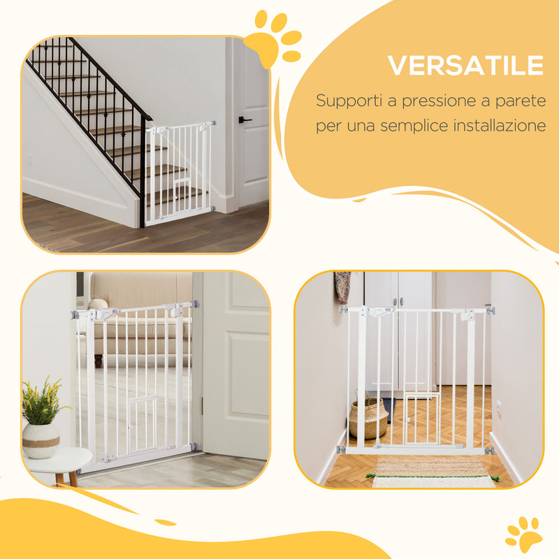 Cancelletto di Sicurezza per Cani con Porta Piccola Montaggio a Pressione Chiusura Automatica 74-80x91,4 cm Bianco