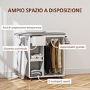 Mobile Asse da Stiro 125x43,5x112 cm con Ruote Barra per Abiti e Ripiani Bianco  