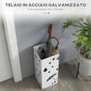 Portaombrelli con 4 Ganci e Vaschetta Raccogligocce 15,5x15,5x41cm in Metallo Bianco 