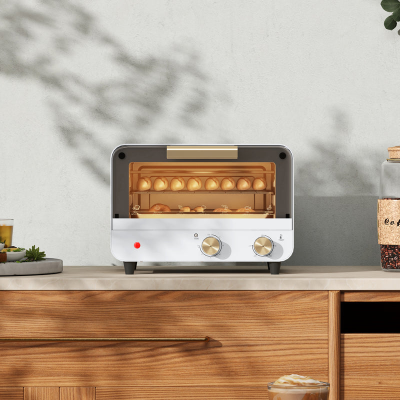 Forno Elettrico 12L Timer e Temperatura Regolabile 31,5x27,7x22,7 cm Bianco e Oro  