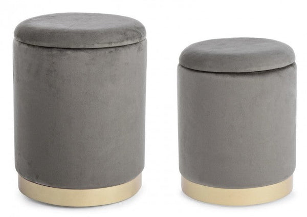 sconto Set 2 Pouf Contenitore Polina Grigio in Tessuto effetto Velluto
