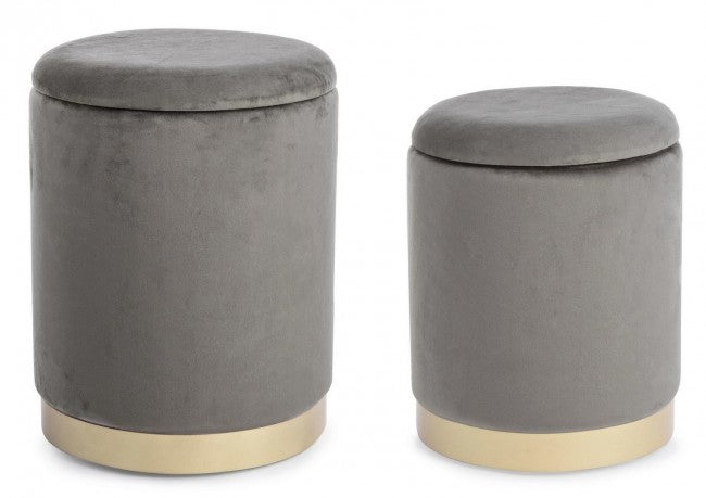 Set 2 Pouf Contenitore Polina Grigio in Tessuto effetto Velluto