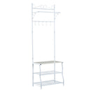 Panchina per Ingresso con Ganci Appendiabiti e Ripiani Scarpiera in Metallo Bianco 