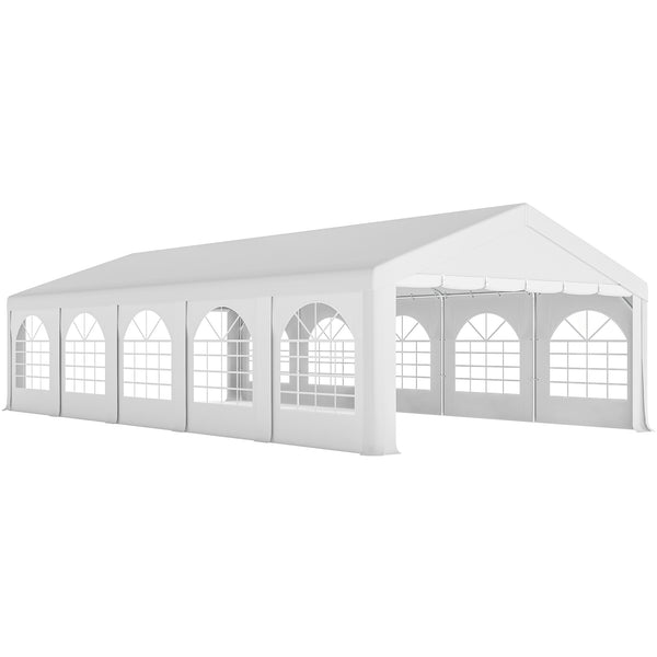 online Tendone da Giardino Gazebo per Feste 992x497x290 cm con 10 Pareti Laterali Rimovibili in PE e Metallo Galvanizzato Bianco