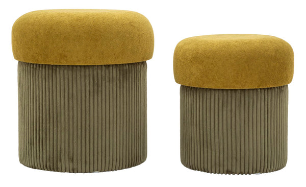 Puff con Contenitore Aspen Verde Set 2 Pz Ø42x44 cm - Ø35x37 cm in MDF e Spugna e Poliestere Verde online