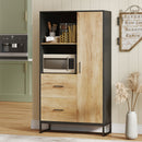 Credenza Moderna da Cucina 88x35x160 cm con 2 Cassetti 2 Ripiani e un Armadietto Legno e Nero      