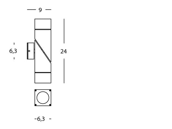 Lampada Applique Due Luci Colore Alluminio per Esterno Linea Square Livos