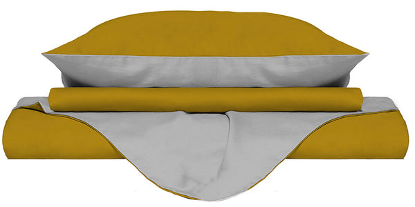 prezzo Copripiumino con Sacco e Federe Doubleface Senape\/Grigio Chiaro Varie Misure