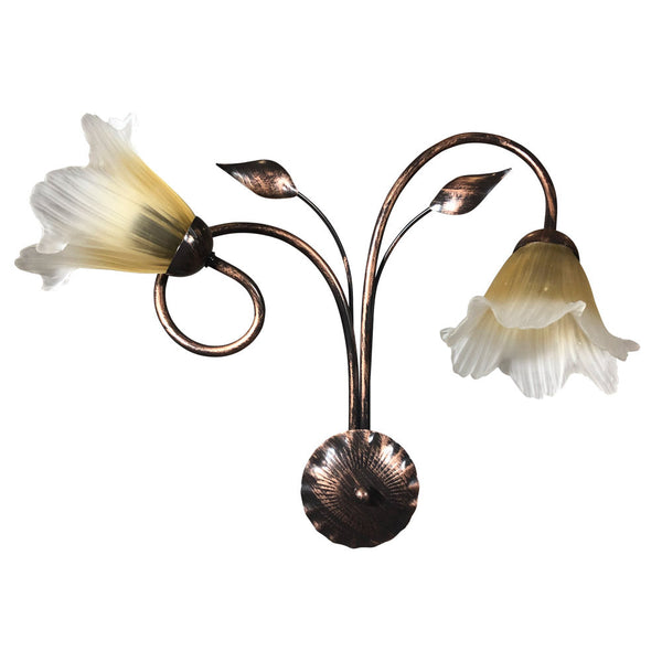 acquista Applique 2xE14 Montatura Marrone Rame Vetro Satinato Sfumato Ambra E-Energy Melania