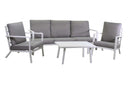 Set Salotto da Giardino Divano 2 Poltrone e Tavolino in Alluminio new Boston Bianco