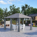 Gazebo 3x4 m con 6 Pareti Rimovibili 8 Fori di Drenaggio e 12 Picchetti in Acciaio e Poliestere Grigio e Nero      
