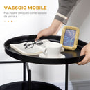 Tavolino da Caffè Ø46x48 cm in Acciaio con Cestino in Tessuto Nero