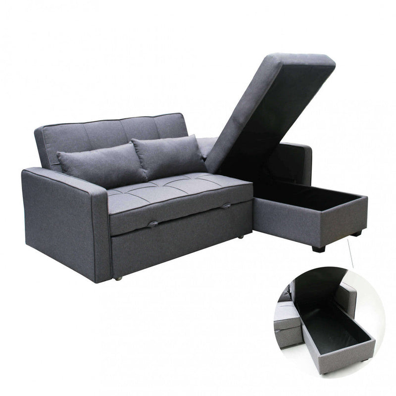 Divano Letto Cedric 208x87/145x88 cm  in Tessuto Grigio scuro
