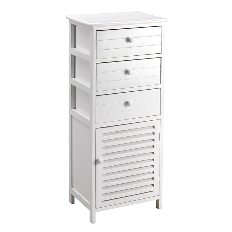 Cassetiera con 3 Cassetti e 1 Anta in Legno Paulownia Bianco Fadi