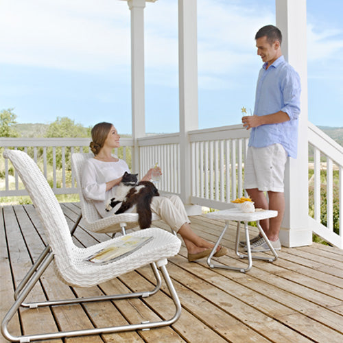 sconto Salotto Completo in Resina Effetto Polirattan per Arredo Esterno Casa Giardino Keter Rio Patio Bianco