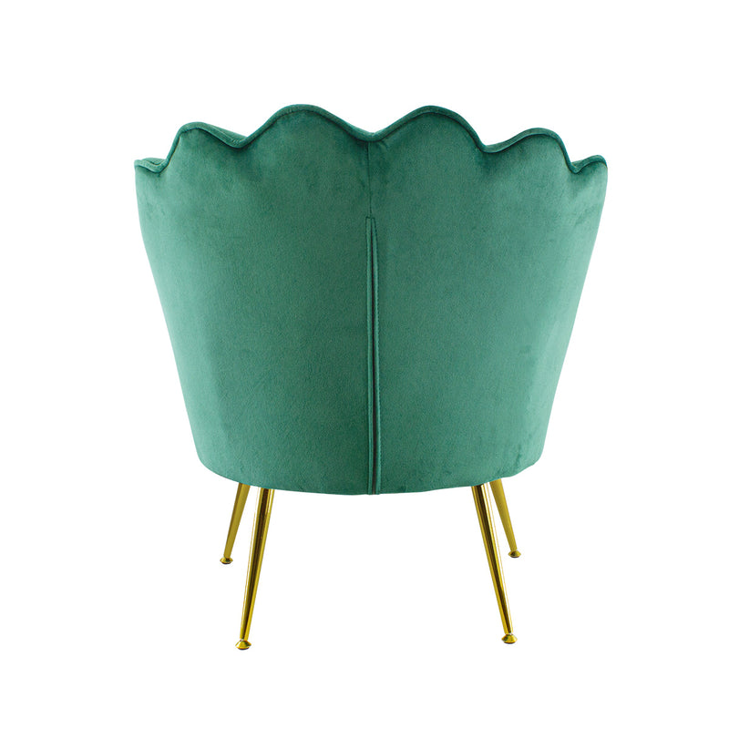 Poltrona Imbottita Schienale a Conchiglia in Velluto Piedi Oro Verde