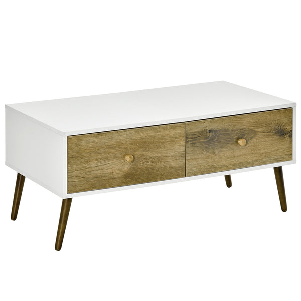 Tavolino Basso 4 Cassetti 100x53,5x45 cm in Truciolare e Legno di Faggio Bianco online