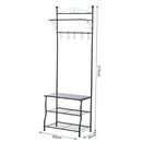 Panchina per Ingresso con Ganci Appendiabiti e Ripiani Scarpiera in Metallo Nero 