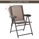 Set Tavolino e 2 Sedie Pieghevoli da Giardino in Vetro Marrone 